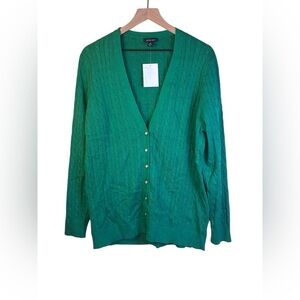 Lands’ End Kelly Green V-Neck Cardigan with Gold Mother Of Pearl Buttons Size 1X